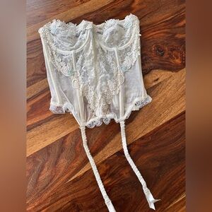 Vintage Victoria's Secret Gold Label Lace Corset Cream Floral Embroidery Bride